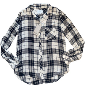 Rails women’s soft plaid button down top snow forest navy combo S NEW