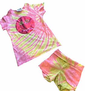 Hope Jeans girls 2pc happy face cold shoulder tie dye top and shorts set L(8)