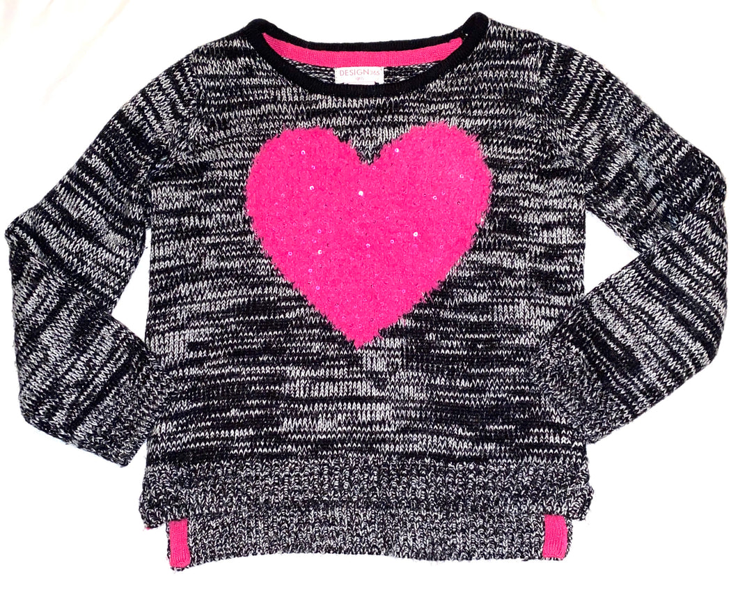 Design History girls chevron print furry heart sweater 4T
