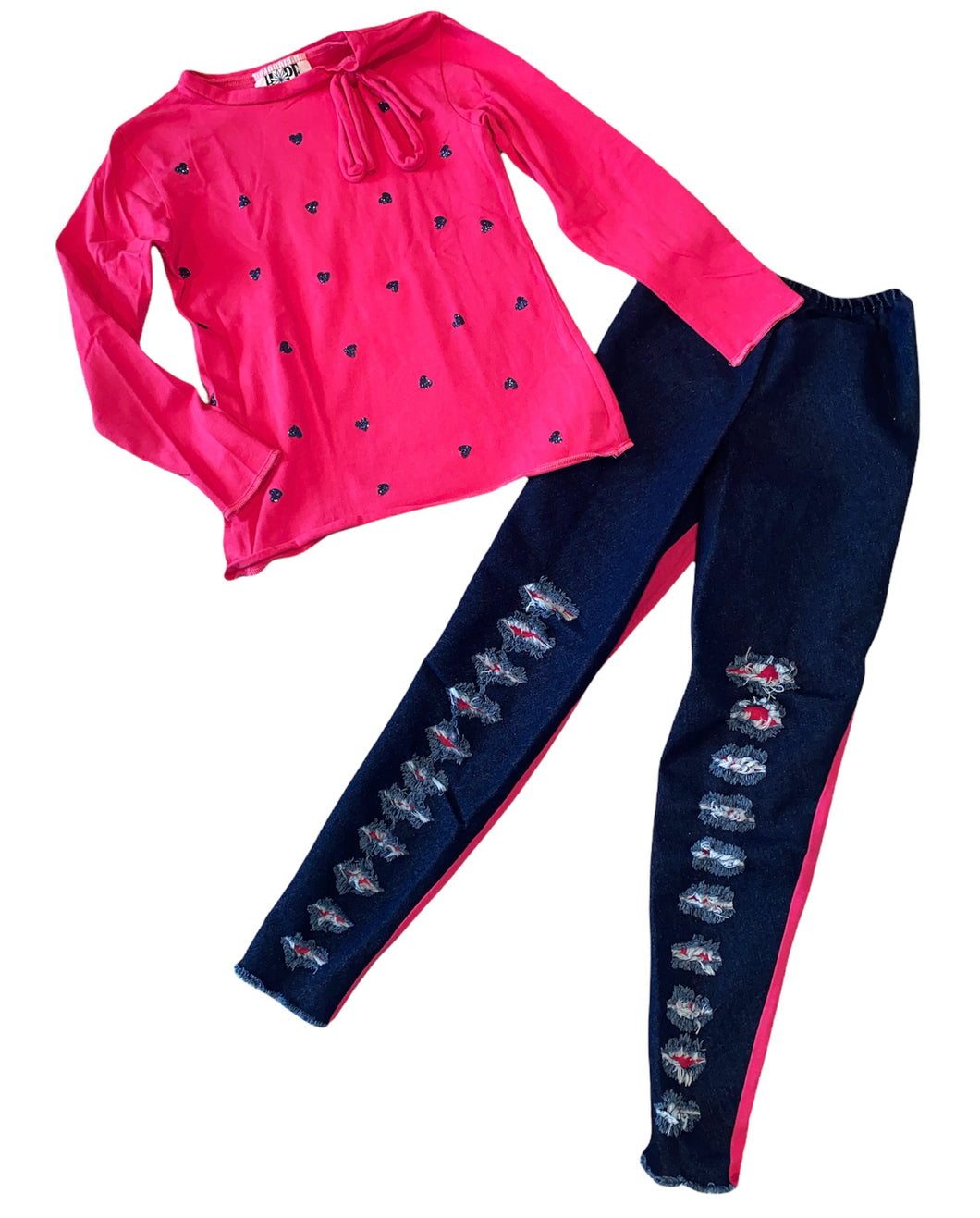 Hope Jeans girls 2pc glitter hearts and ripped jeggings outfit set 10