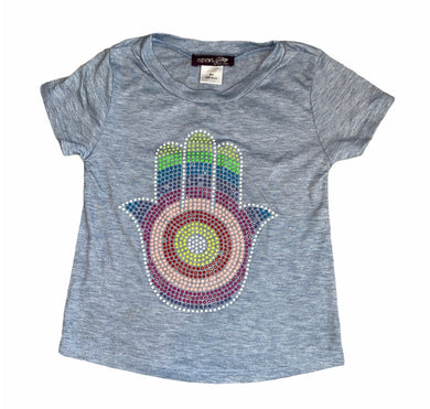 Sparkle By Stoopher girls rainbow beaded hamsa tee 5-6