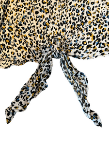 Ariella women’s knotted gauzy leopard blouse M