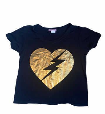 Miss Popular girls foil lightning bolt heart cropped tee 14-16