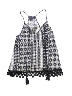 Astr women’s crochet trim tassel tank top S